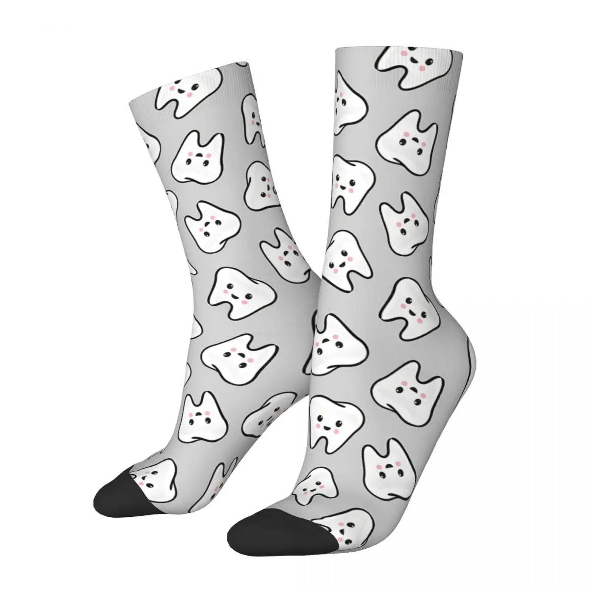 

Happy Teeth On Grey Socks Male Mens Women Winter Stockings Polyester