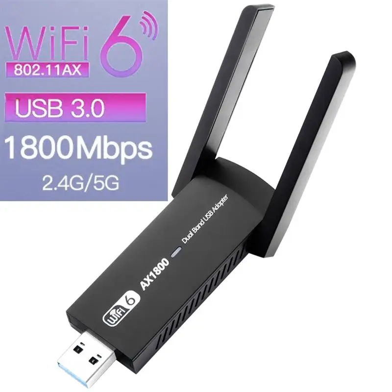 

1800 Мбит/с Wi-Fi 6 USB 3,0 адаптер 802.11AX двухдиапазонный 2,4G/5 ГГц Беспроводной Wi-Fi донгл сетевая карта поддержка Win 10/11 PC