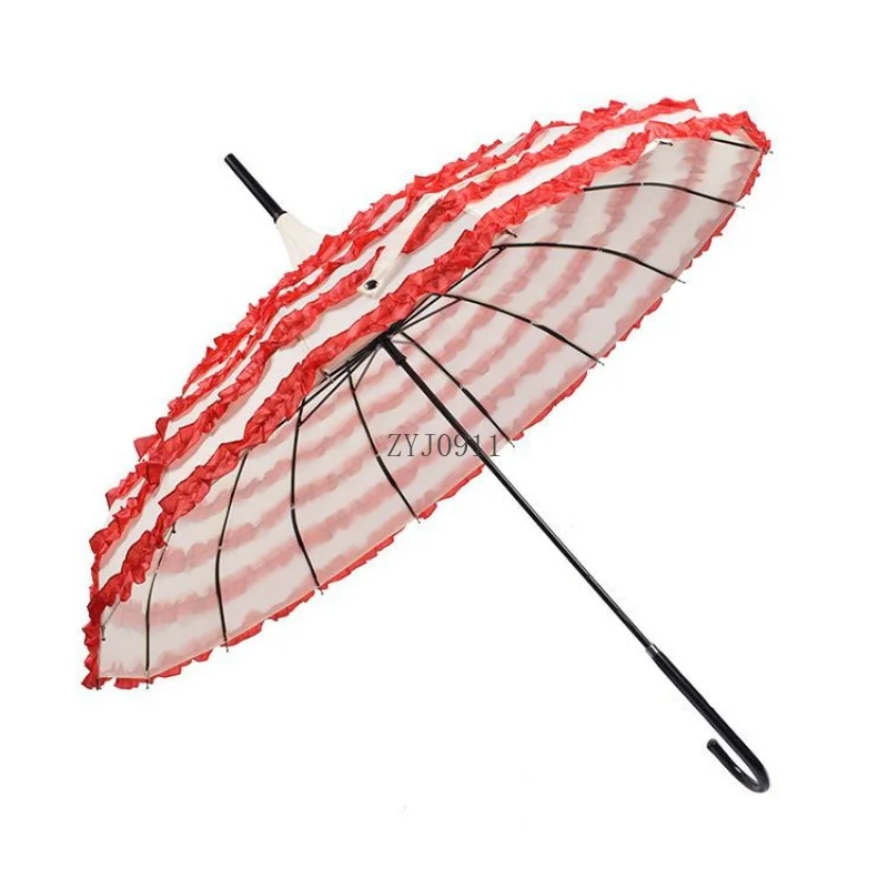 *16-Bone Princess Pagoda Cake Umbrella Festive Red Bride Umbrella Long Handle