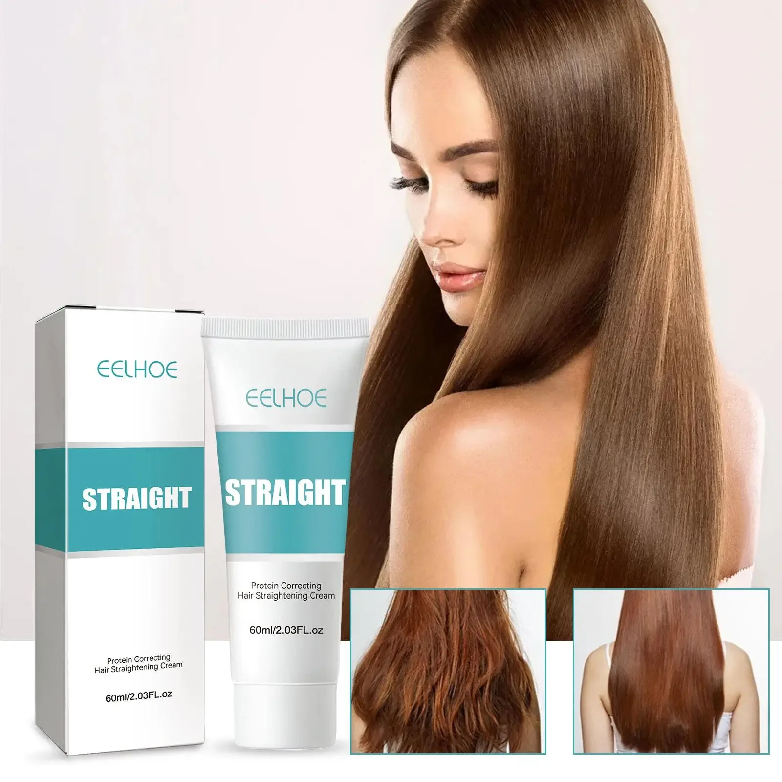 2pcs 60ml Keratin Hair Straightening Cream,Damaged Hair Treatment,Smoothing Protein Correction Cream,Faster Straightening