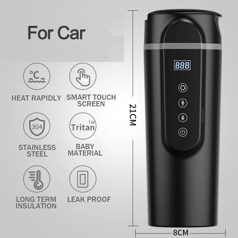 Portable 12V Thermos Van Tea Coffee Mug Electric Thermal Flask Heating Cup  Car Accessories BLACK SMALL SCREEN 