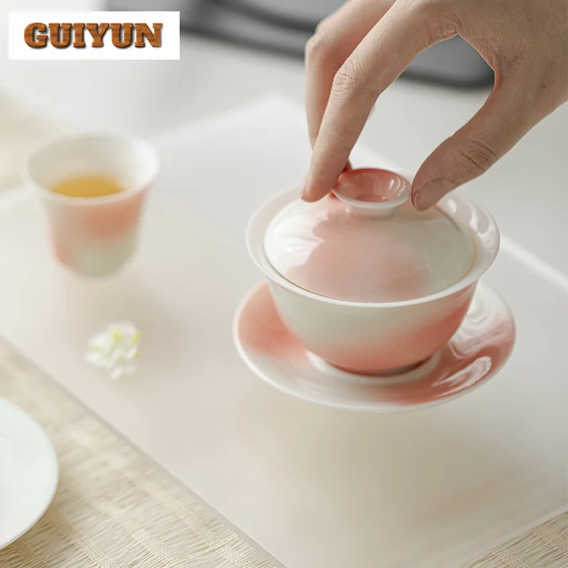 130ml Grapefruit Jasmine Ceramic Sancai Gaiwan Aesthetic Gradual Color Tea Tureen Tea Maker Cover Bowl Ceremony Decoration