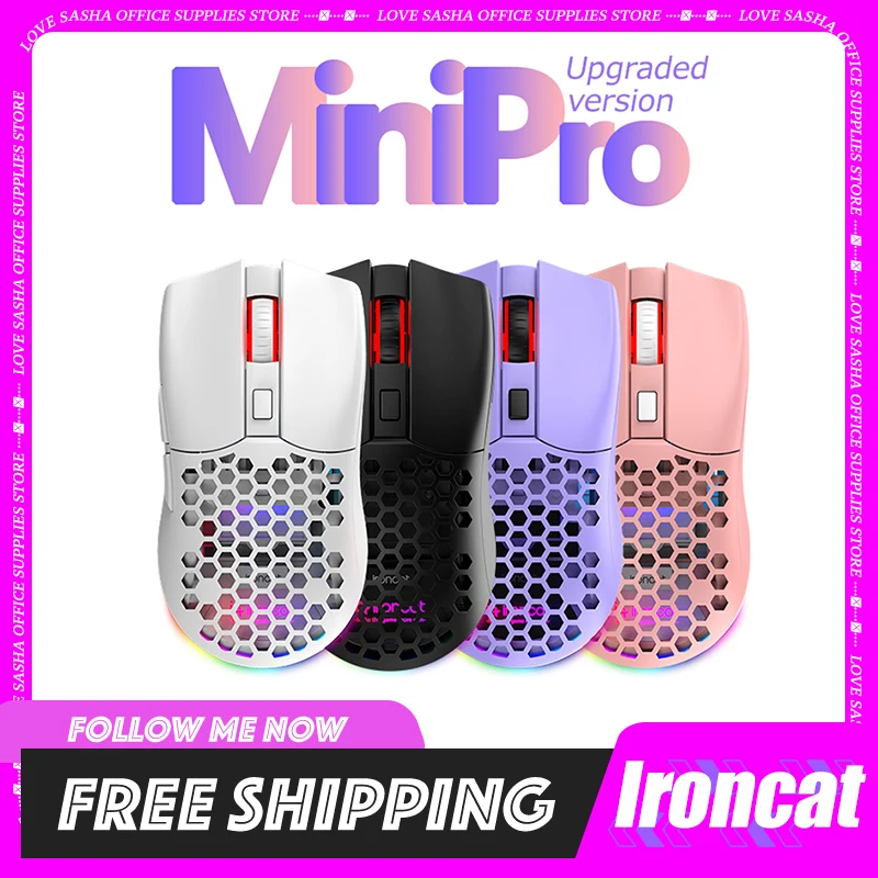 

Ironcat Mini Pro Dual Mode 2.4g Wireless Mouse Rgb Paw3395 Customized Low Delay Light Weight 32000dpi Gaming Mouse Ergonomics