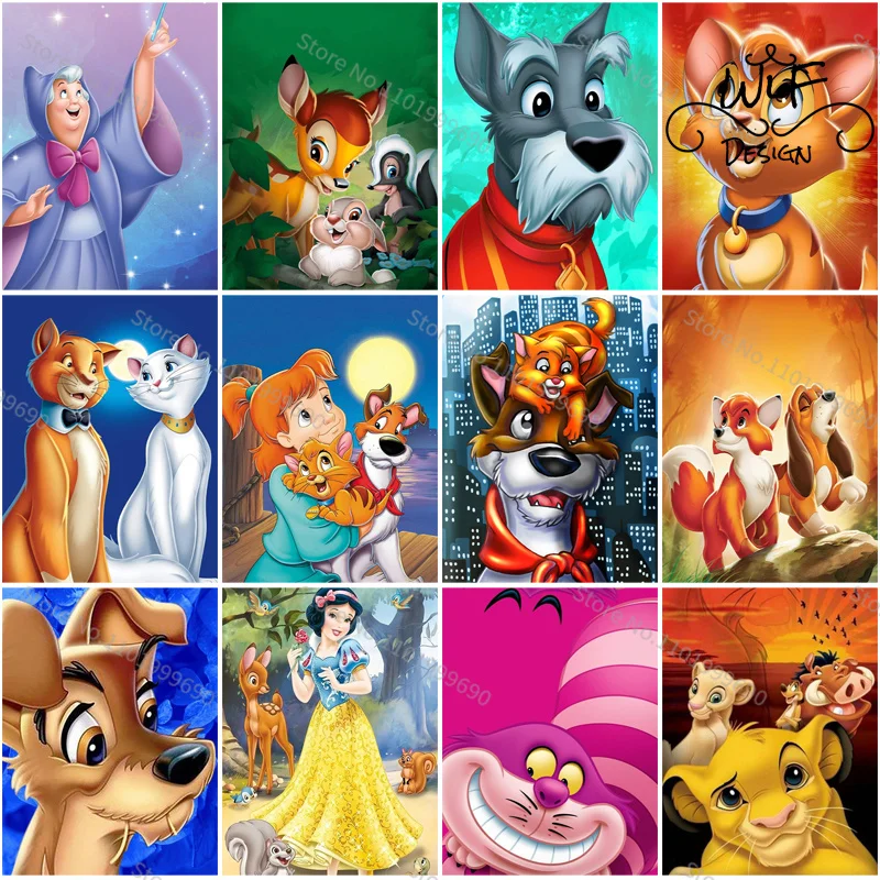 Disney Oliver & Company Animal Disney Princess Diamond Painting Punto Croce Marseille Hand Paste Diamond Gift Printing Clear