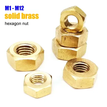 5/10/20/50/100pcs DIN934 Solid Brass Copper Hex Hexagon Nut for M1 M1.2 M1.4 M1.6 M2 M2.5 M3 M4 M5 M6 M8 M10 M12 Screw Bolt