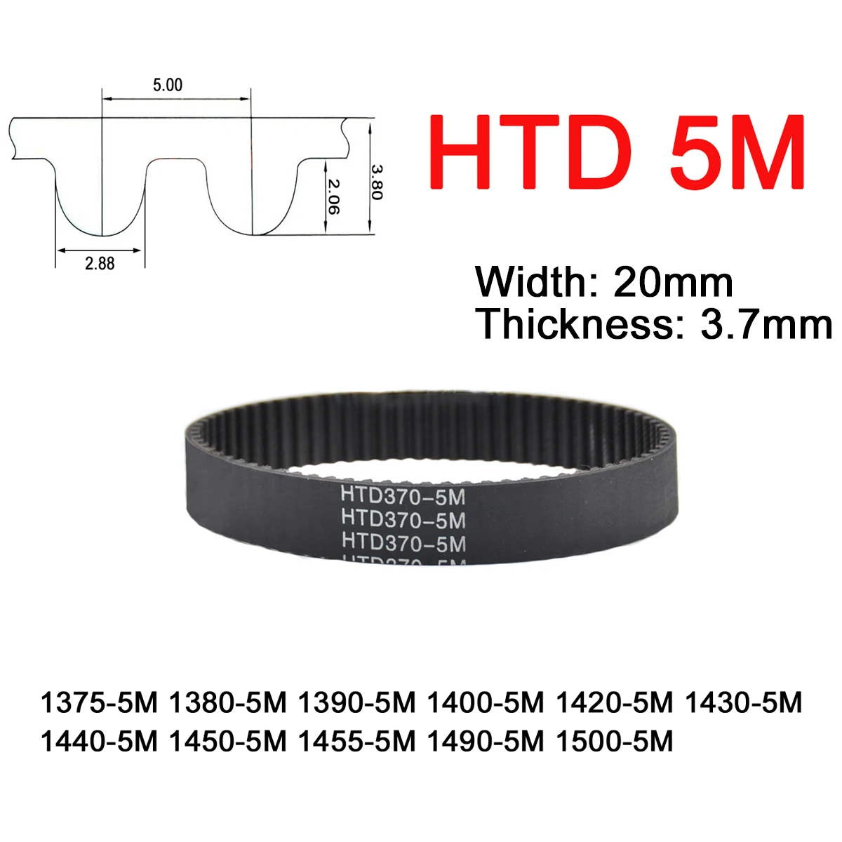 

1Pc Width 20mm 5M Rubber Arc Tooth Timing Belt Pitch Length 1375 1380 1390 1400 1420 1430 1440 1450 1455 1490 1500mm Drive Belts