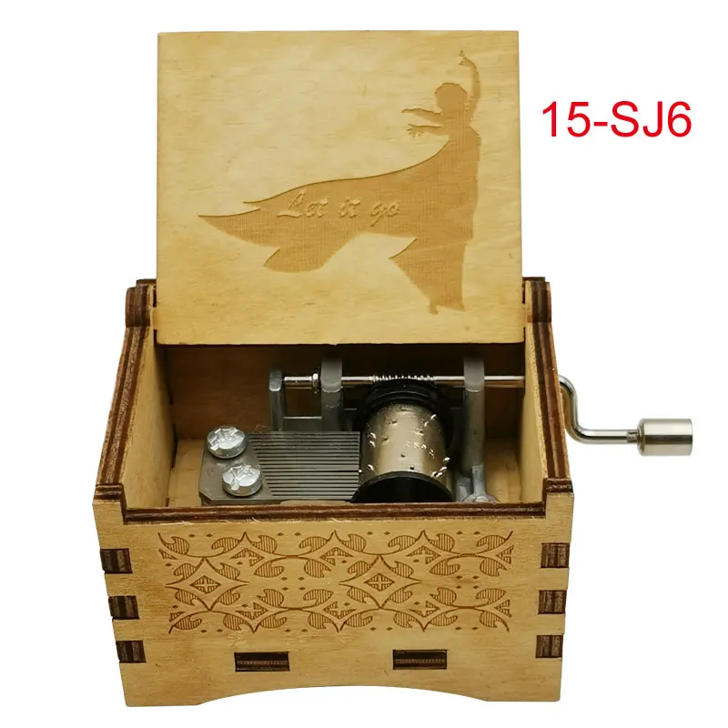 Elsa Wooden Music Box Let-It-Go Laser Engraving Clockwork Type Hand-operated Type Home Decoration Gift