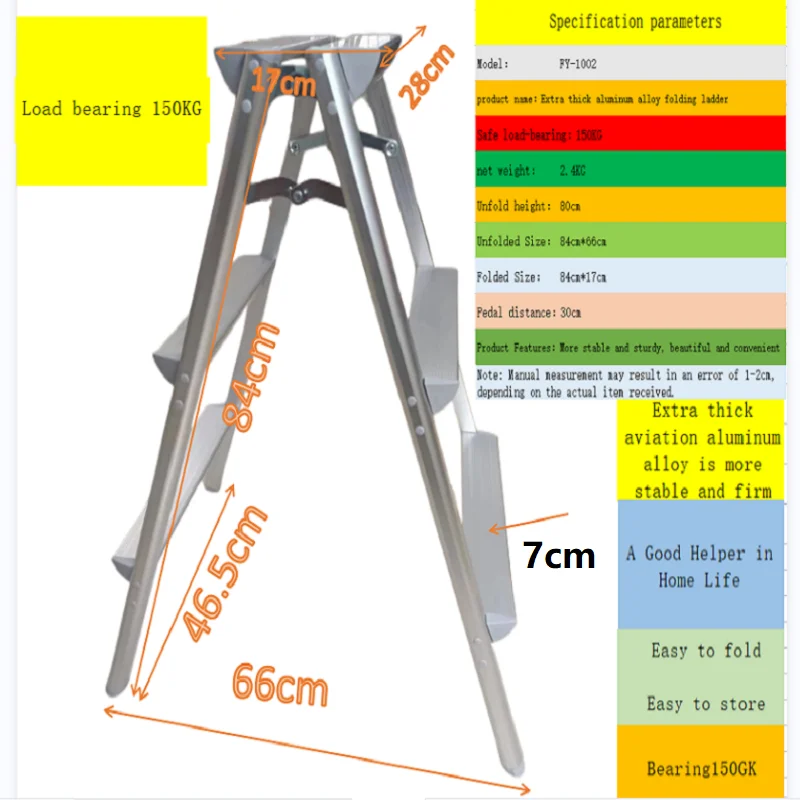 High quality Aluminum Double Sided 3 Step Folding Ladder,portable solid convenient work ladder suitable for homes, kitchens, RVs