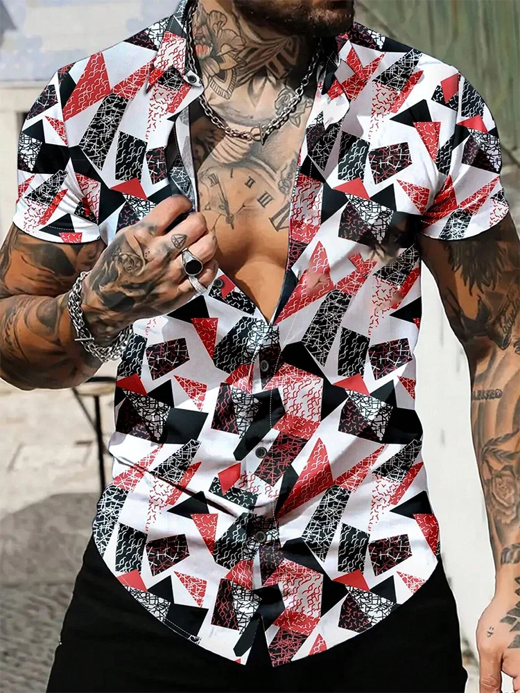 

Мужская летняя рубашка для отпуска в европейском и американском стиле, Повседневная Свободная рубашка с короткими рукавами, пуговицами и принтом, гавайский пляжный стиль