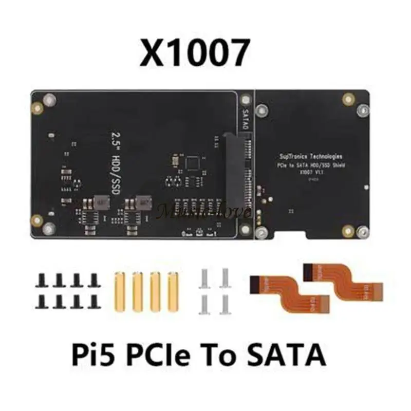 X1007 PCIe-2.5 HDD/SSD 확장 보드(RPI 5 호환 어댑터 보드 203A용 이중 스토리지 지원 포함)