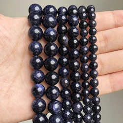 Natural Black Volcanic Lava Stone Round Beads for DIY Jewelry and Bracelet Making - Bulk Wholesale, 15'' Strand, Multiple Sizes Available (Blue sandstone)