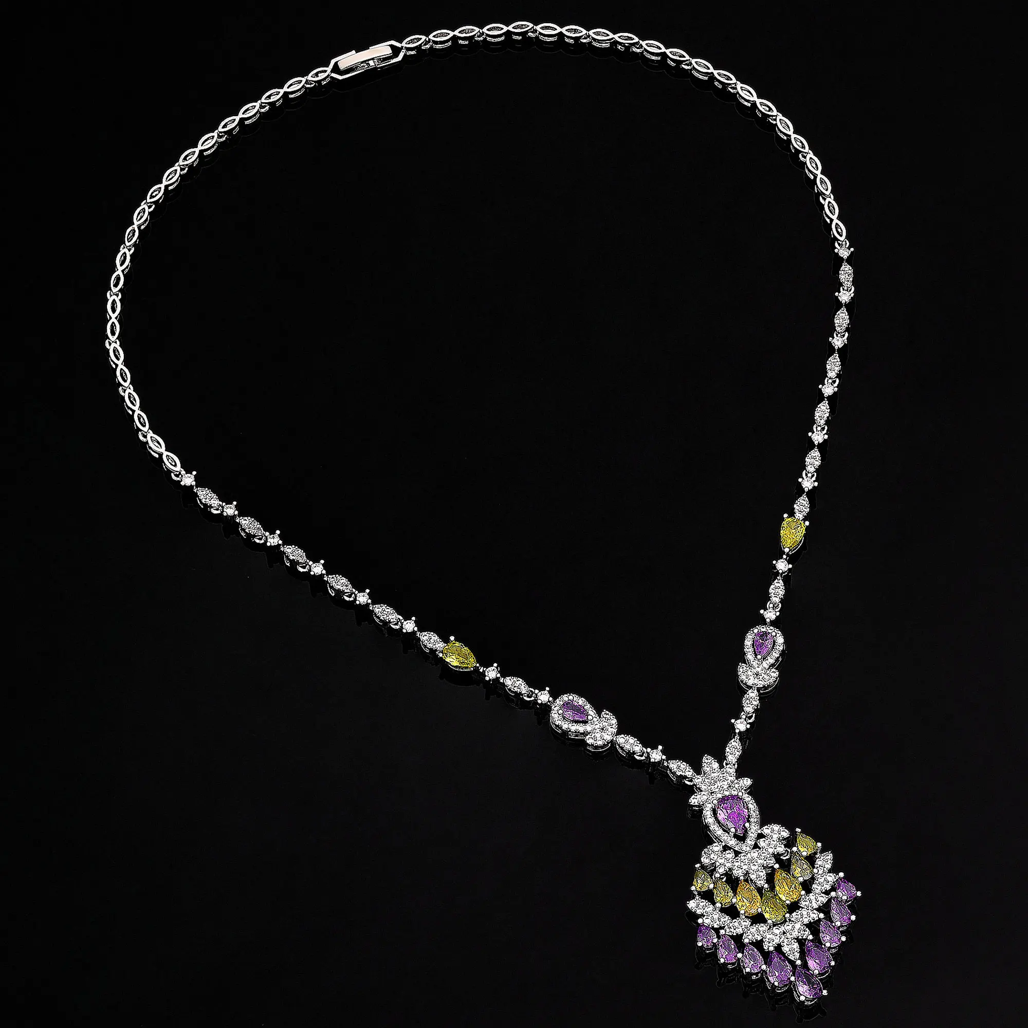 2024 Luxury Purple Cubic Zirconia Women Jewelry Set Gift Colorful 4-piece Bridal Necklace Set Seb4bf95d678a473d9eb34661a6a928b9W
