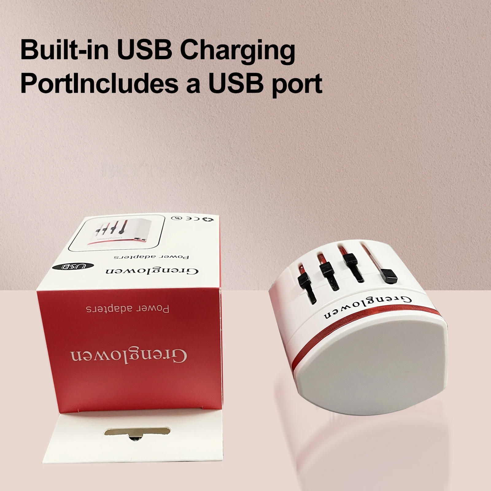 Grenglowen Universal Travel Power Adapter with USB - Global Plug Converter for U