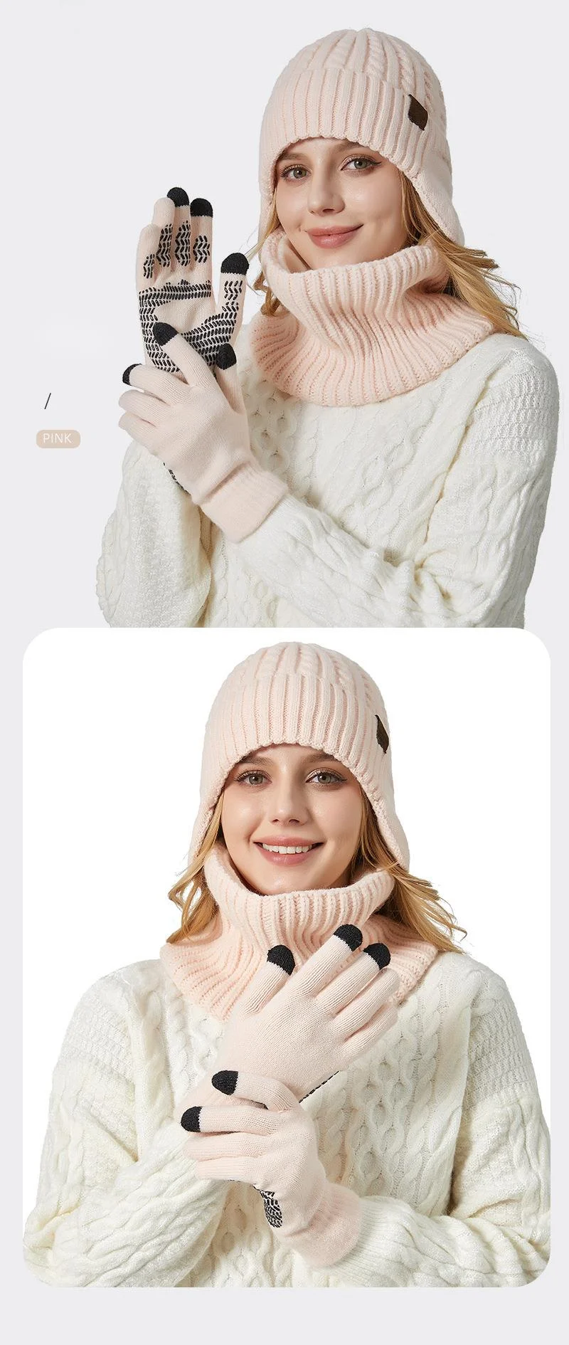 Nouveau bonnet tricoté en velours pour protection des oreilles, écharpe, gants pour écran tactile, combinaison chaude, bonnet en laine chaud d'extérieur pour hommes_voghion.com