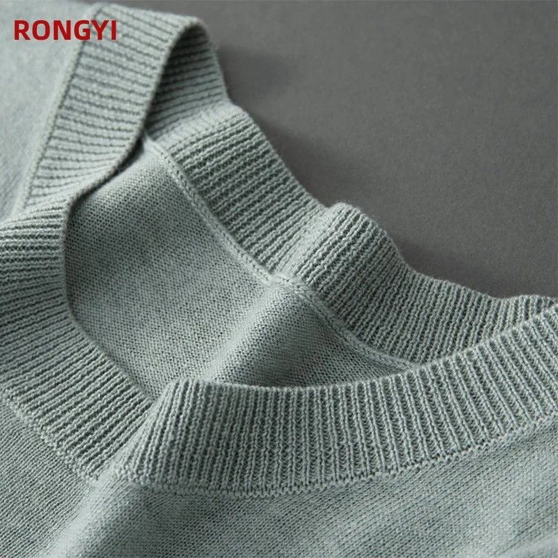 RONGYI 85% 뽕나무 실크 반팔 티셔츠 남성용, 둥근 목 아이스 실크 반팔 15% 캐시미어 보터밍 셔츠, 얇은 여름