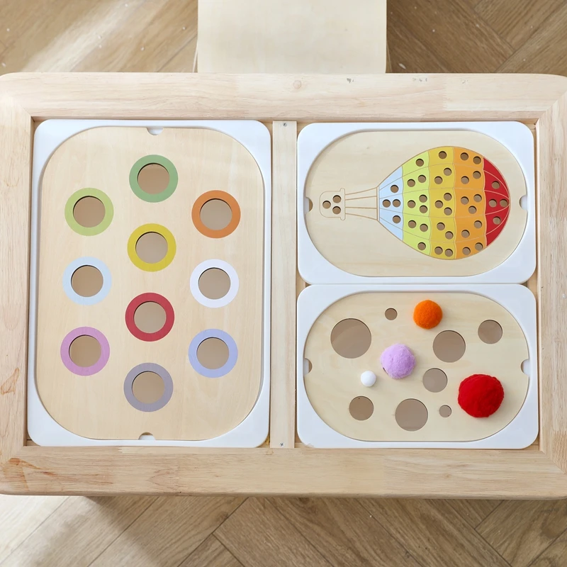 Children's Sensory Tray Table Color Hairball Game Wooden Tile Montsori Early Education Kids Toys Educational_voghion.com