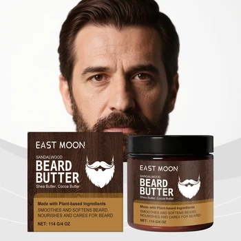 Crema per la barba con burro di karité e cacao per uomo, stimola la crescita e ammorbidisce, allevia il prurito e la forfora, cera per barba per styling e modellamento.