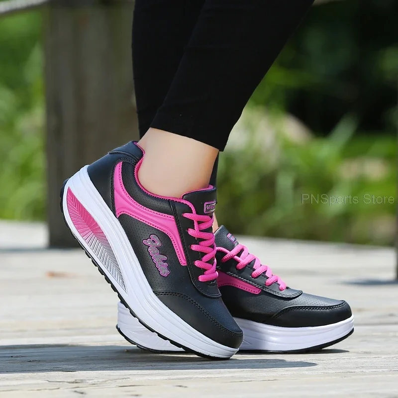 Women Slimming Toning Shoes Height Increasing Wedge Sneakers Fitness Shoes Ladies Platform Soft Swing Sneakers Plus Size