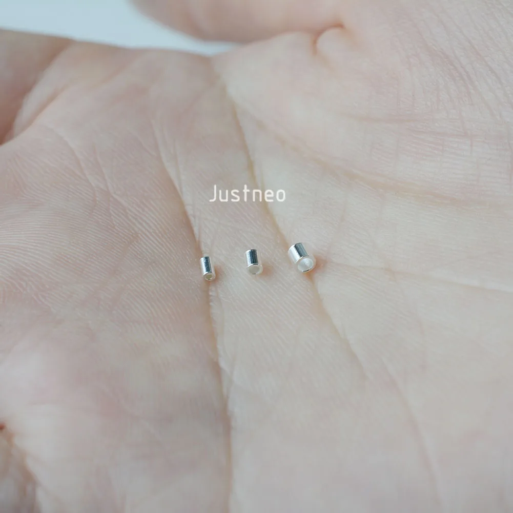 Perline a crimpare in argento sterling massiccio 925, tubo da 2 mm con foro, punta per cavo micro tagliato per filo per perline, componenti per la creazione di gioielli fai da te