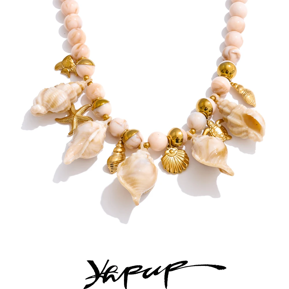 Yhpup Conch Shell Drop Necklace Accessories Stainless Steel