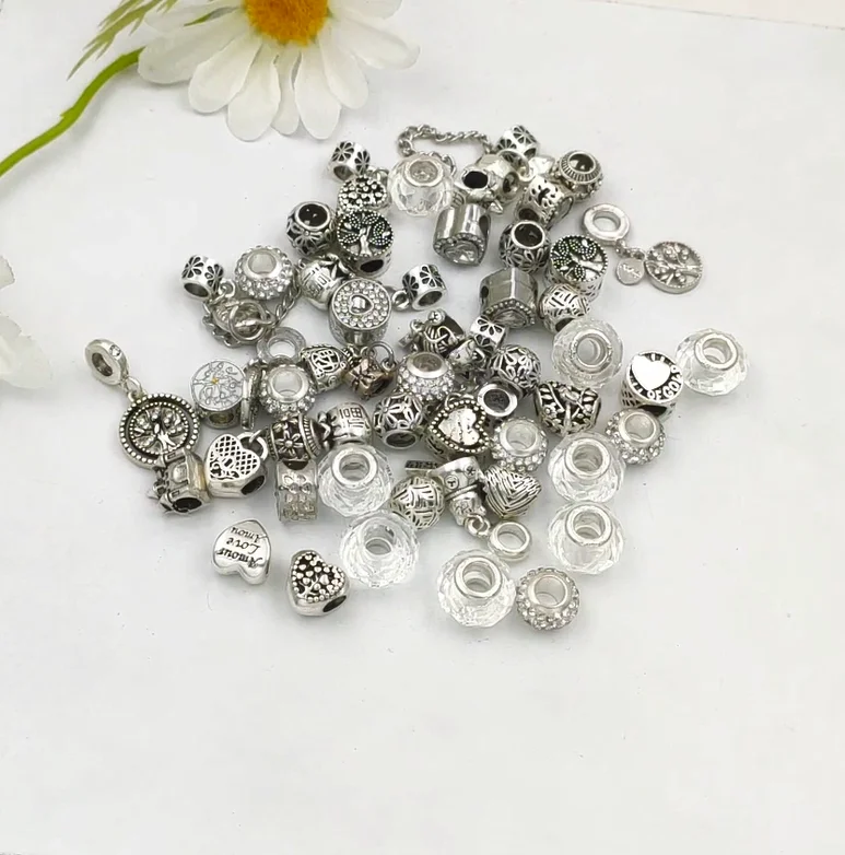 vip2 10Pcs/Lot Alloy Silver-Plated Charm Brand Beads Suitable Women Original Bracelet Necklace Girls DIY Jewelry Making