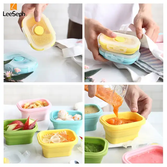 Ensemble de 4 récipients de stockage des aliments pliables en Silicone, récipients de préparation de repas de collation empilables étanches pour le travail, le Camping et la randonnée 4