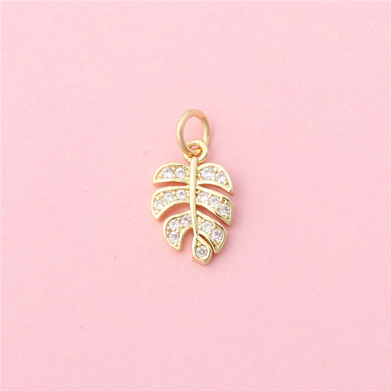 10pcs Brass Inlaid Zircon Cactus Tree Leaf Flowers Charms Pendants Accessories For Jewelry Making Diy Bracelet Necklace Earrings