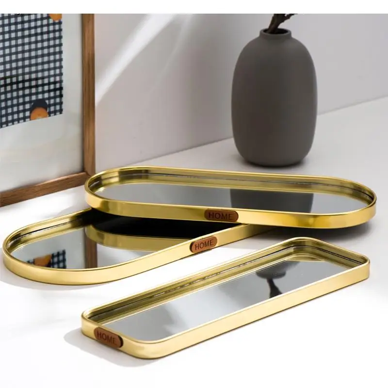 

Nordic Style Light Luxury Gold Mirror Surface Tray Home Jewelry Tray Storage Tray Storage Tray Living Room Decoration Ornaments