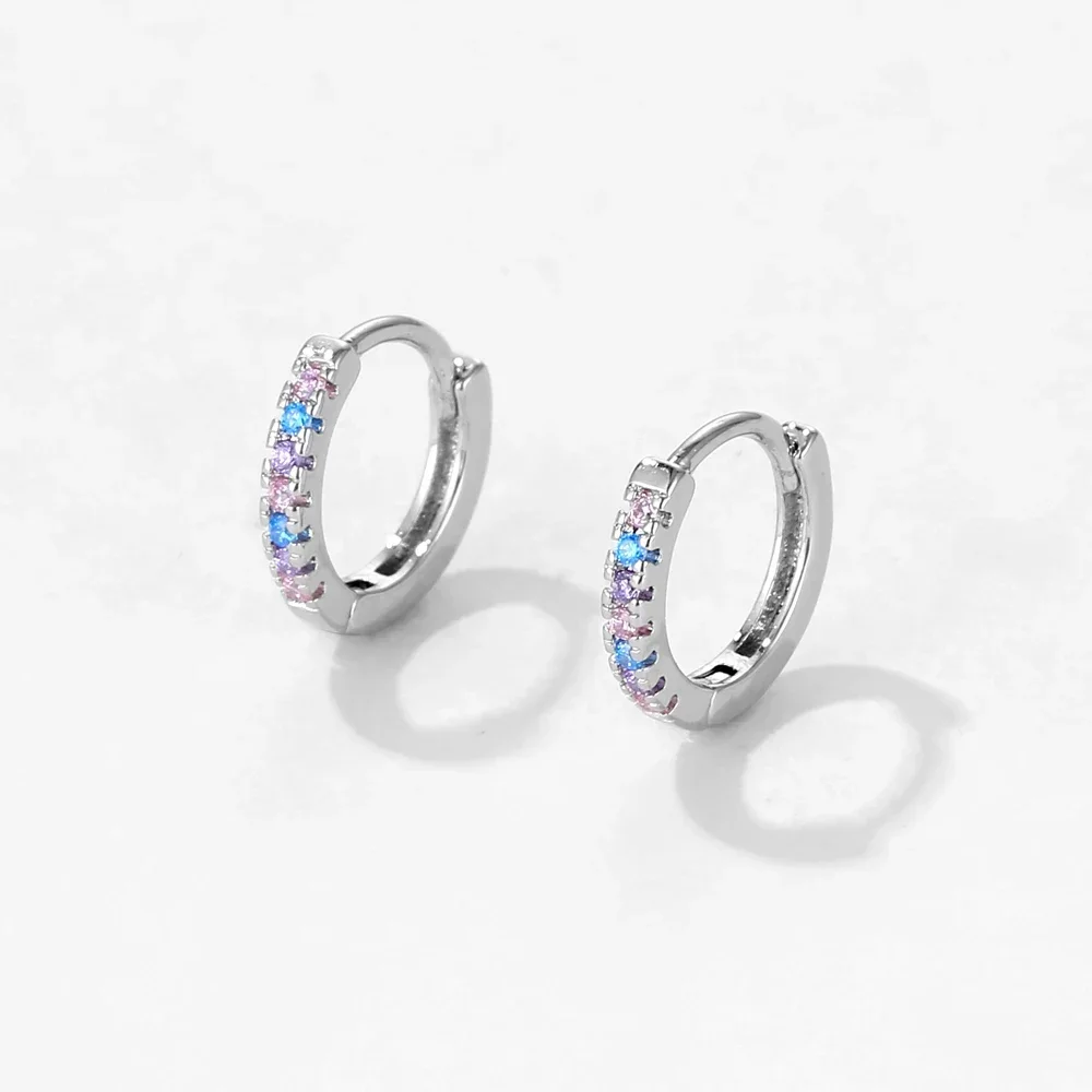 

Дизайнерские геометрические серьги-кольца O-образной формы с фианитом, серебряный цвет, маленькие красочные хрустальные кольца, вечерние ювелирные изделия для женщин