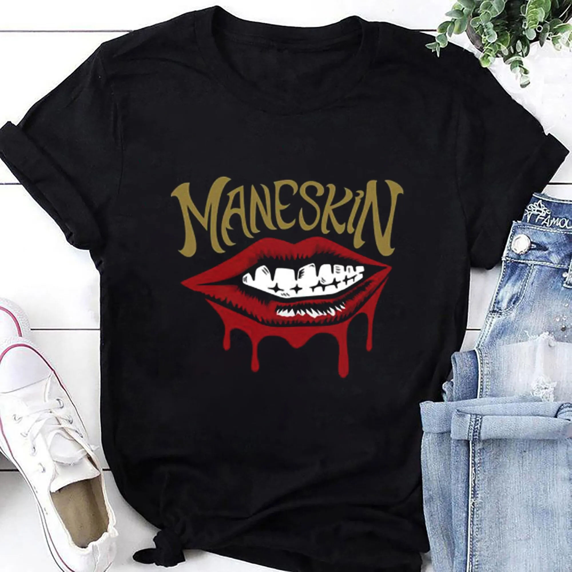 Rock Band Maneskin Album Cover T Shirt Vintage Shir Fan Gift Tour 2023 Maniche Lunghe O Corte