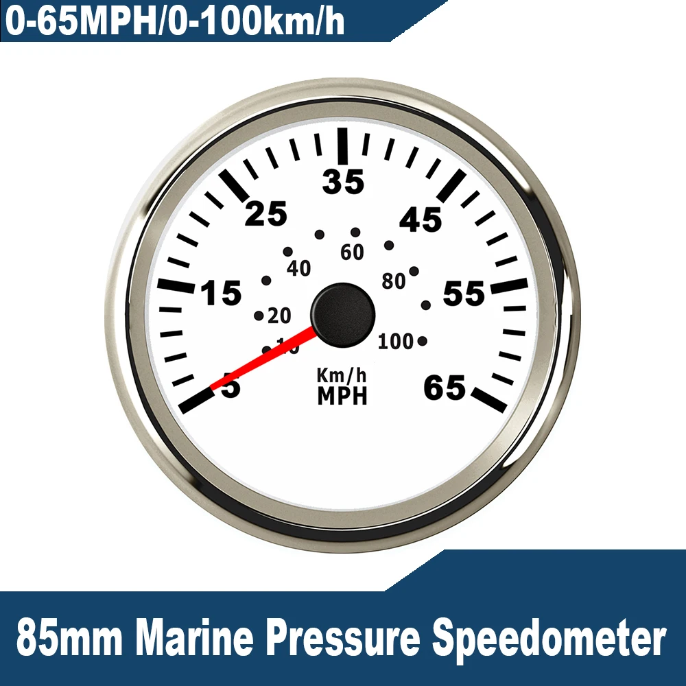 HPGHZNYNMK Competerie De Vitesse De Pression Marine Universelle 85mm Bateau étanche De Vitesse De Vitesse De Vitesse Pitot Tube Signals 0-35/55/6 5mph 0-55/90 / 100km / H Compteur De Vitesse(Black