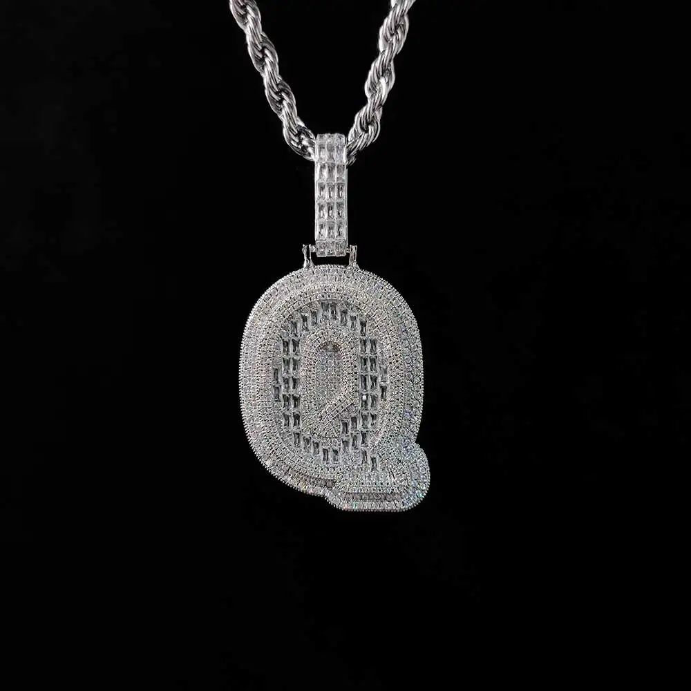 Large Initial Letter Pendant Bling Square Cut CZ Personalized Custom Name Necklace for Men