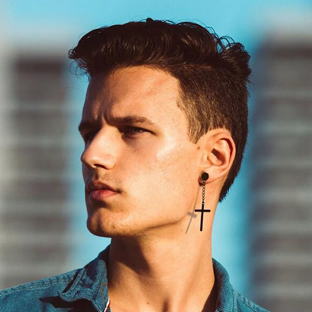 Stud Earrings Dangle Earrings Hoop Earrings Drop Earrings Cross Earrings 1 Pair/4 Pairs Surgical Steel Cross Drop Dangle Studs Earrings For Men Women Stainless Steel Hoop Earrings Piercing Jewelry
