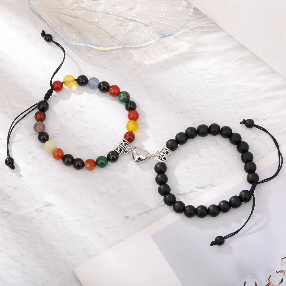 Magnet Couple Bracelets Woman Men Romantic Heart Matching Lovers Natural Stone Beads Yoga Bracelet Valentine Gift Jewelry