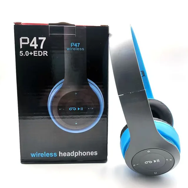 P47 Bluetooth 5.0 Wireless Headphone Foldable HIFI Stereo Bass Earphone Kid Helmet Gift With Mic USB Adaptor For iPhone Game 2