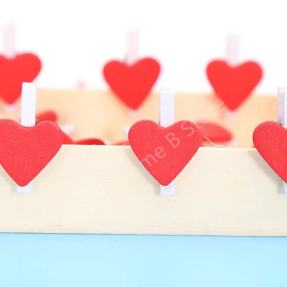 50pcs Natural Heart-shaped Wooden Clip Clothespins Decorative Photos Papers for Memo Office Clothespin Clothes Pegs School Toys Clothes Pegs