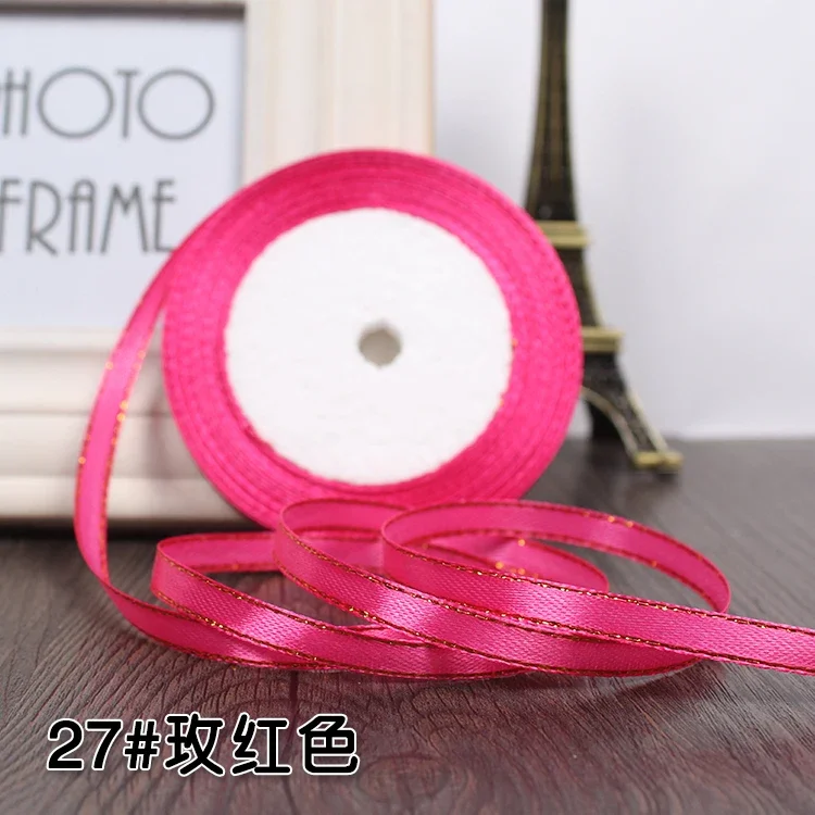 25-Yard Roll of 6mm Gold-Edged Satin Ribbon for Gift Wrapping and Decorative Crafts