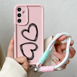 Cute Love Heart Wrist Chain Case with Lanyard Strap Cover - A14 (J05 - Pink - SS)