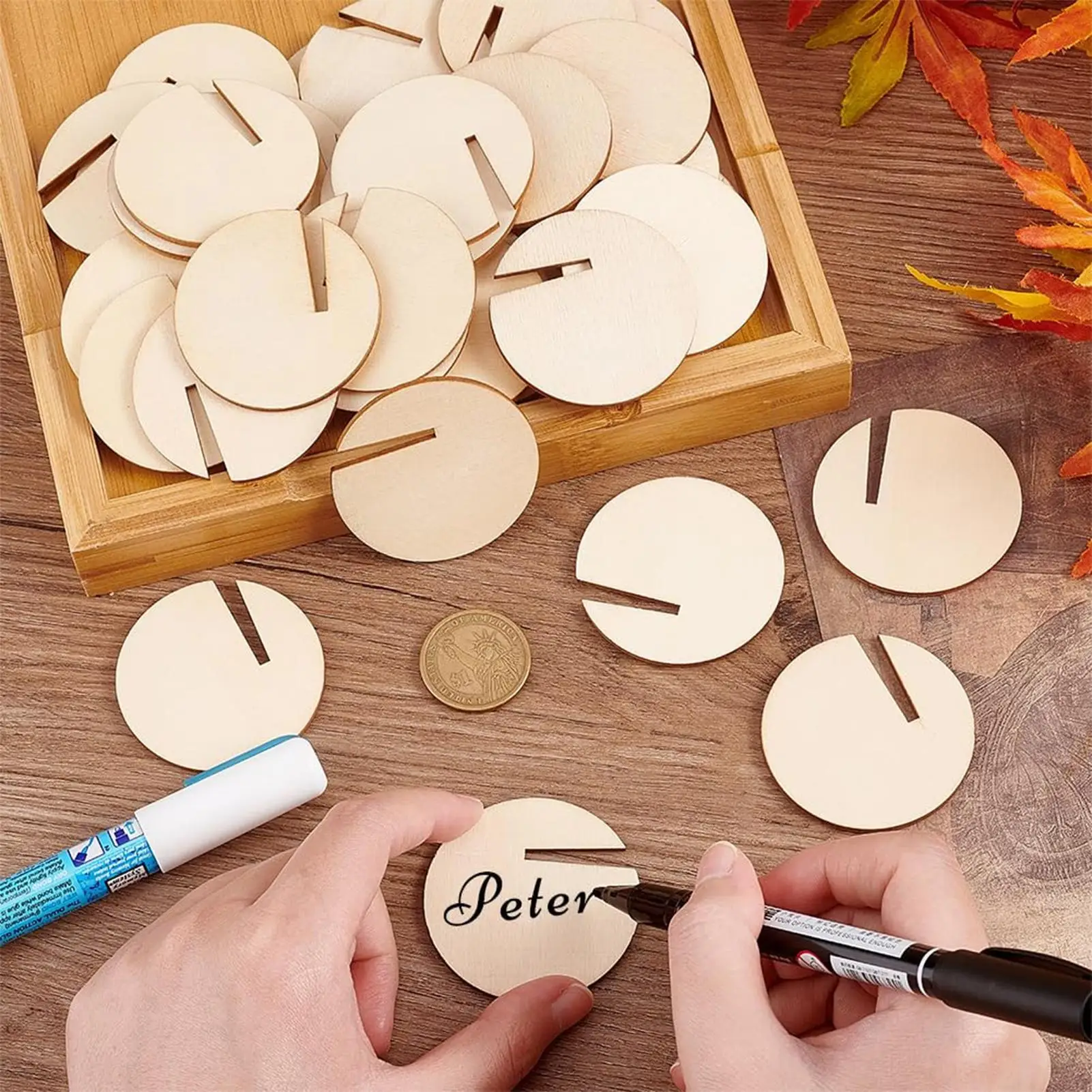 Wood Drink Tags Blank Round Drink Marker Set of 40 Wedding Name Place Cards Wine Glass Name Tags Goblet Drink Marker for Wedding