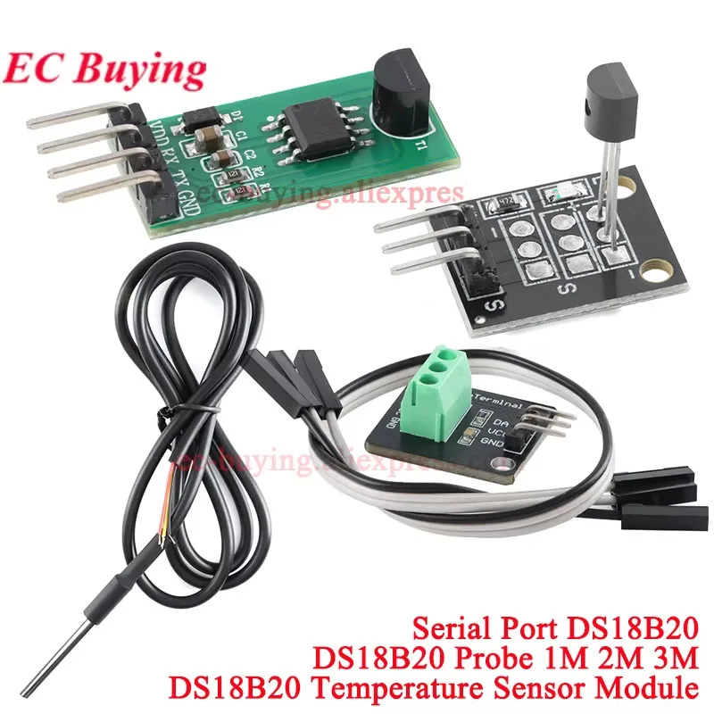 DS18B20 Temperatursensormodul-Kit, wasserdicht, 100 cm, digitales Sensorkabel, Edelstahl-Sondenklemmen-Adapter für Arduino