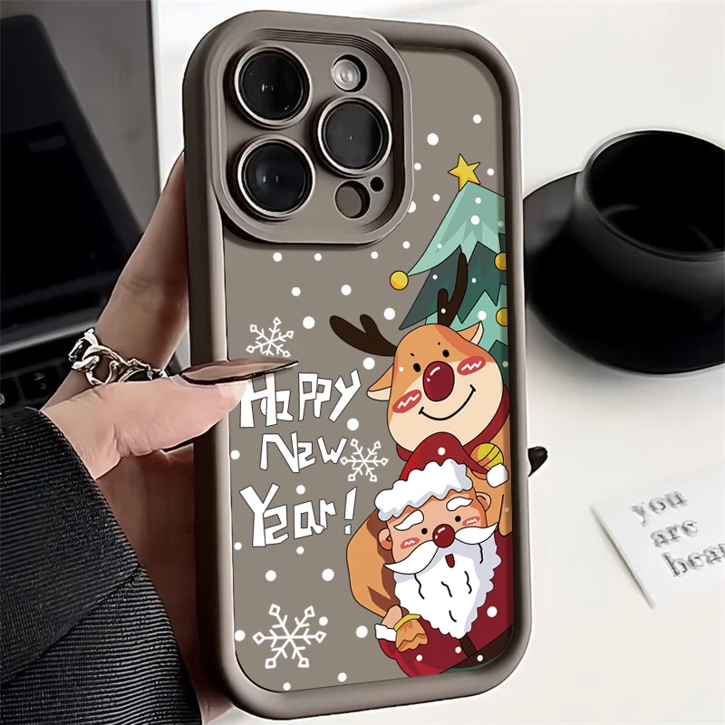 thumbnail image 1 of Funda de silicona con patrón navideño para iPhone, carcasa suave de TPU a prueba de golpes para teléfono iPhone 16, 15, 14, 13, 12, 11 Pro Max Plus, X, XS, XR, 8, 7, 1 of 5