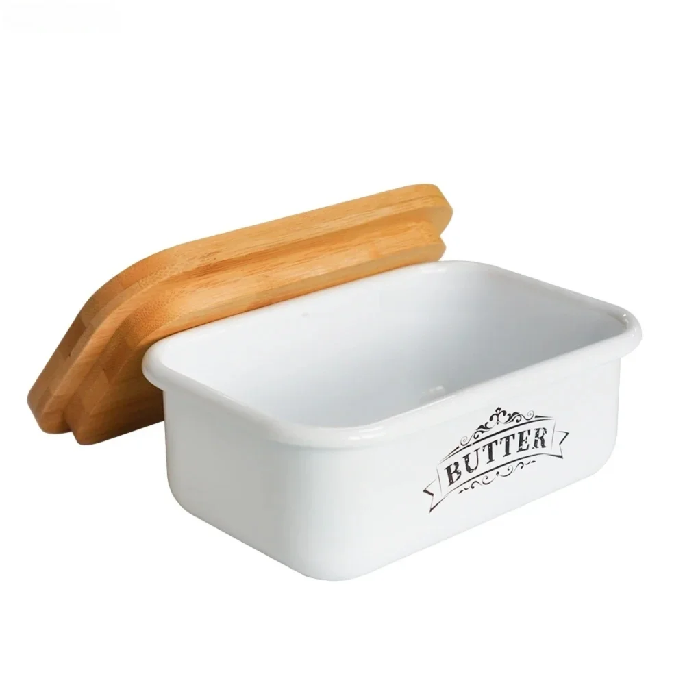 Farmhouse Style Vintage Butter Dish with Bamboo Lid