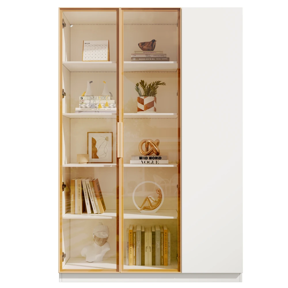 Weiße Glas-Vitrine 165cm mit LED-Beleuchtung, Freistehender Weinschrank mit Gehärtetem Sicherheitsglas, Verstellbare Regale – Detail 14