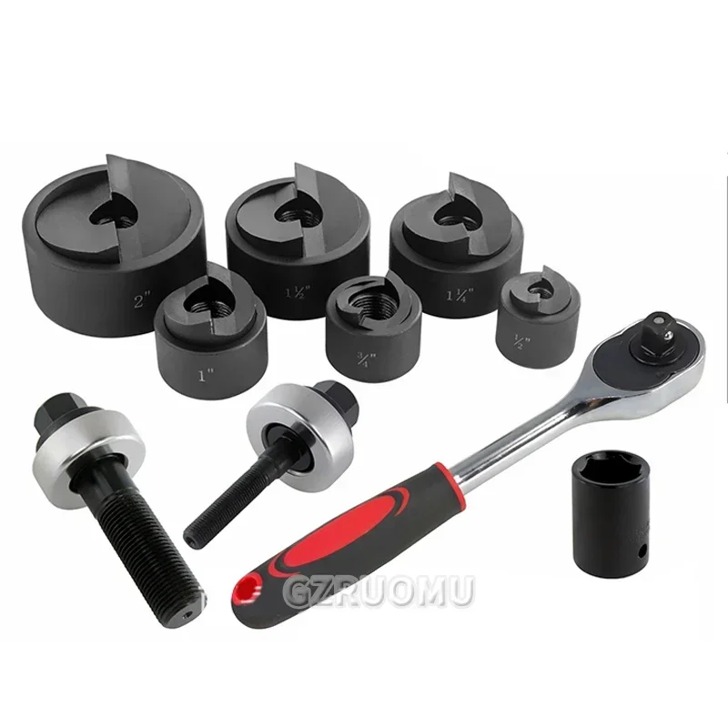 Manual Ratchet Knockout Hole Punch Driver Kit 1/2 to 2 Inch(22.5-61.5mm) Electrical Conduit Hole Cutter Set KO Tool Kit CC-60