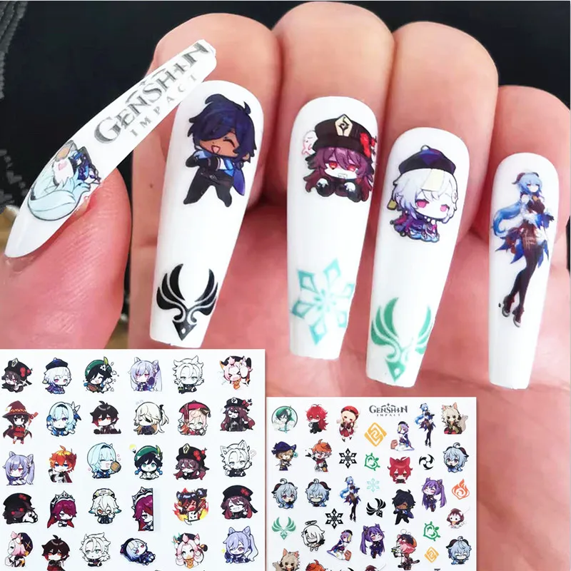 Anime Game Genshin Design Self Adhesive Back Glue Decal Stamping DIY Decoration Tools Nail Stickers nail stickers nail art tools nail art decoration nail decals