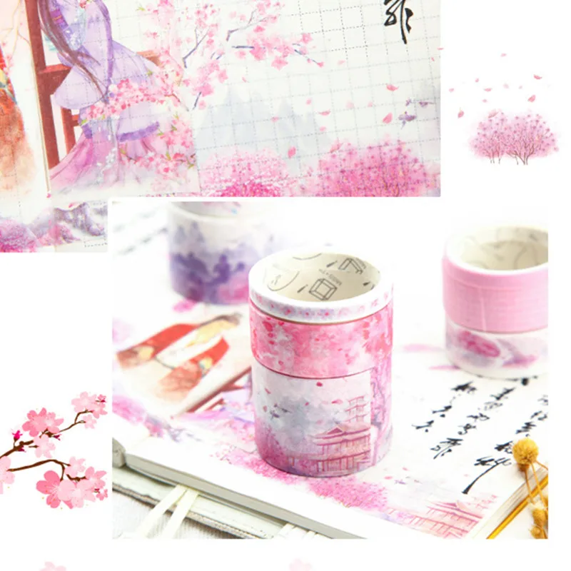 8롤 사쿠라 와시 테이프 세트 스크랩북 콜라주 마스킹 테이프 소녀용 스타터 저널 DIY 공예 장식 문구 선물