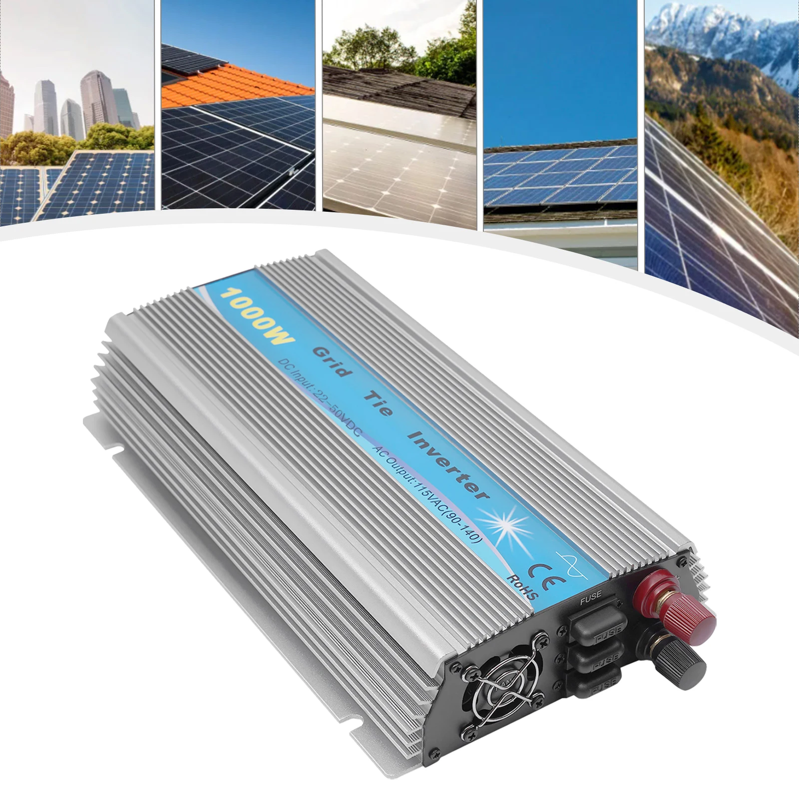 1000W Grid Tie Inverter MPPT Pure Sine Wave 22-50VDC Solar Input AC90-140V Output for 36V Solar Panel