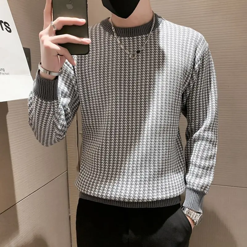 Autumn Winter New Printing Fashion Long Sleeve Sweater Man High Street Casual Thicken Warm Jacquard Weave Vintage Y2K Pullovers