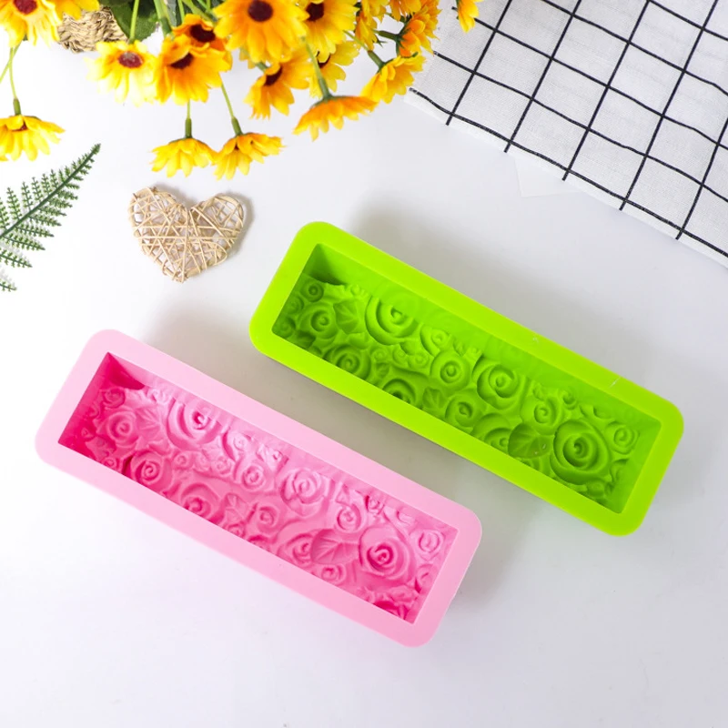 Soap Silicone Mold DIY Rectangular Embossed Rose Flower Soap Making Mould Chocolate Baking Molds Gifts Craft Supplies Home Decor