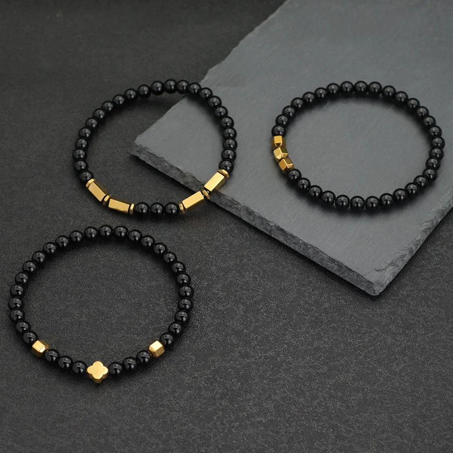 Gold Hematite Stone Men Bracelet Set